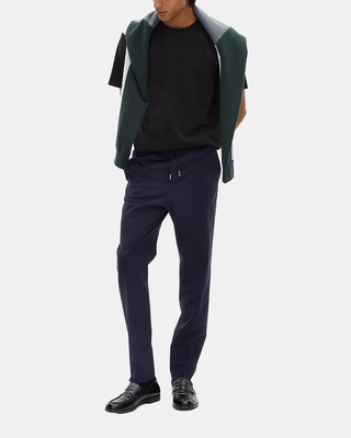 Straight elasticated pants in navy wool