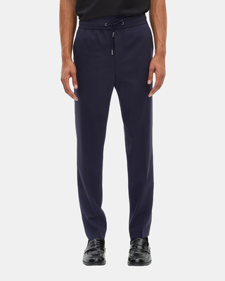 Straight elasticated pants in navy wool