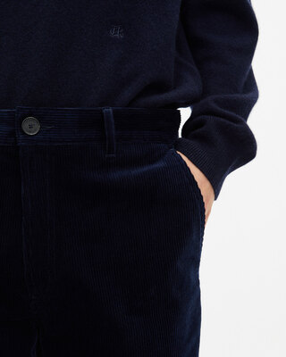 Navy corduroy wide-leg pants