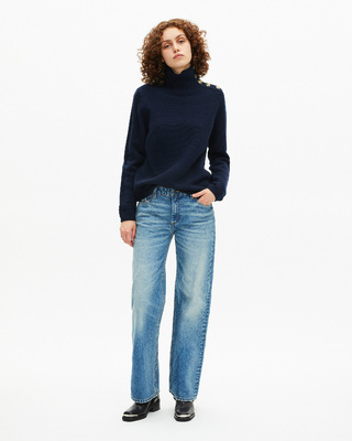 Navy wool stand-up collar sweater