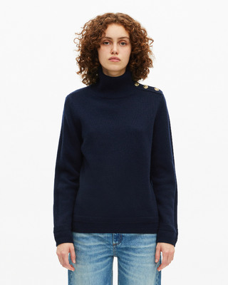 Navy wool stand-up collar sweater