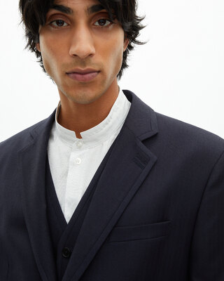 Navy blue wool suit jacket