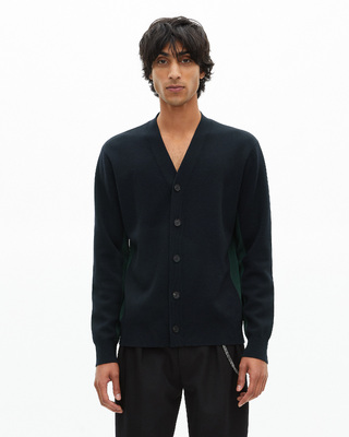 Navy double-sided wool cardigan