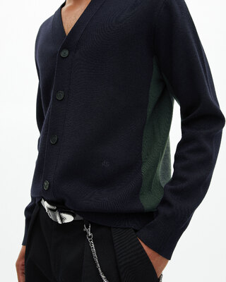 Navy double-sided wool cardigan