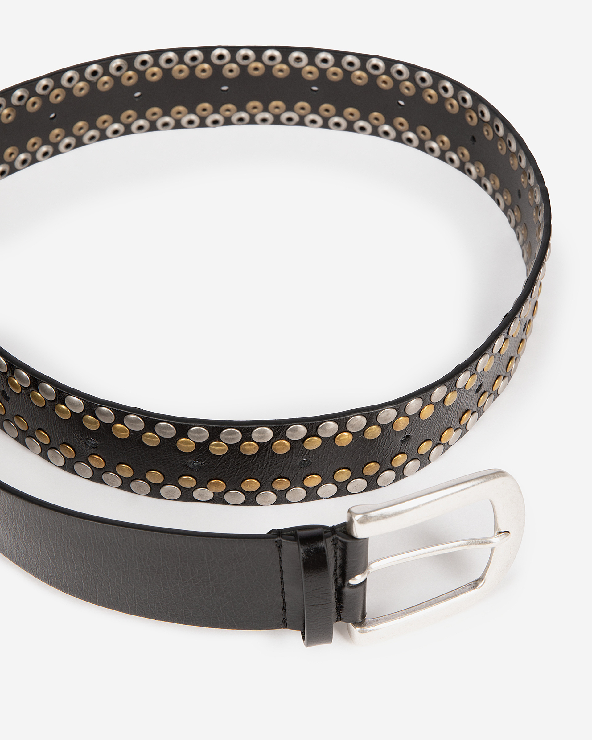 Black leather belt with studs