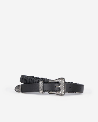 Black ruched leather thin belt