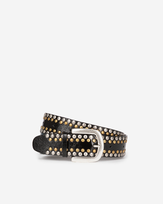 Black leather belt with studs