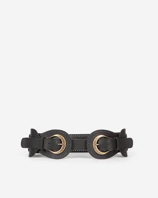 Black leather belt with buckles