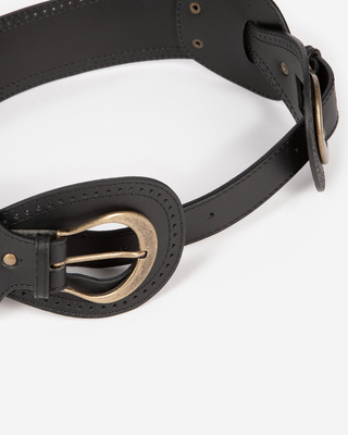 Black leather belt with buckles