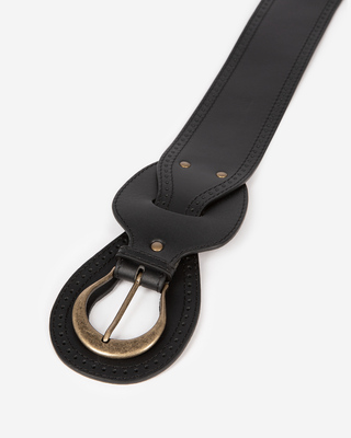 Black leather belt with buckles