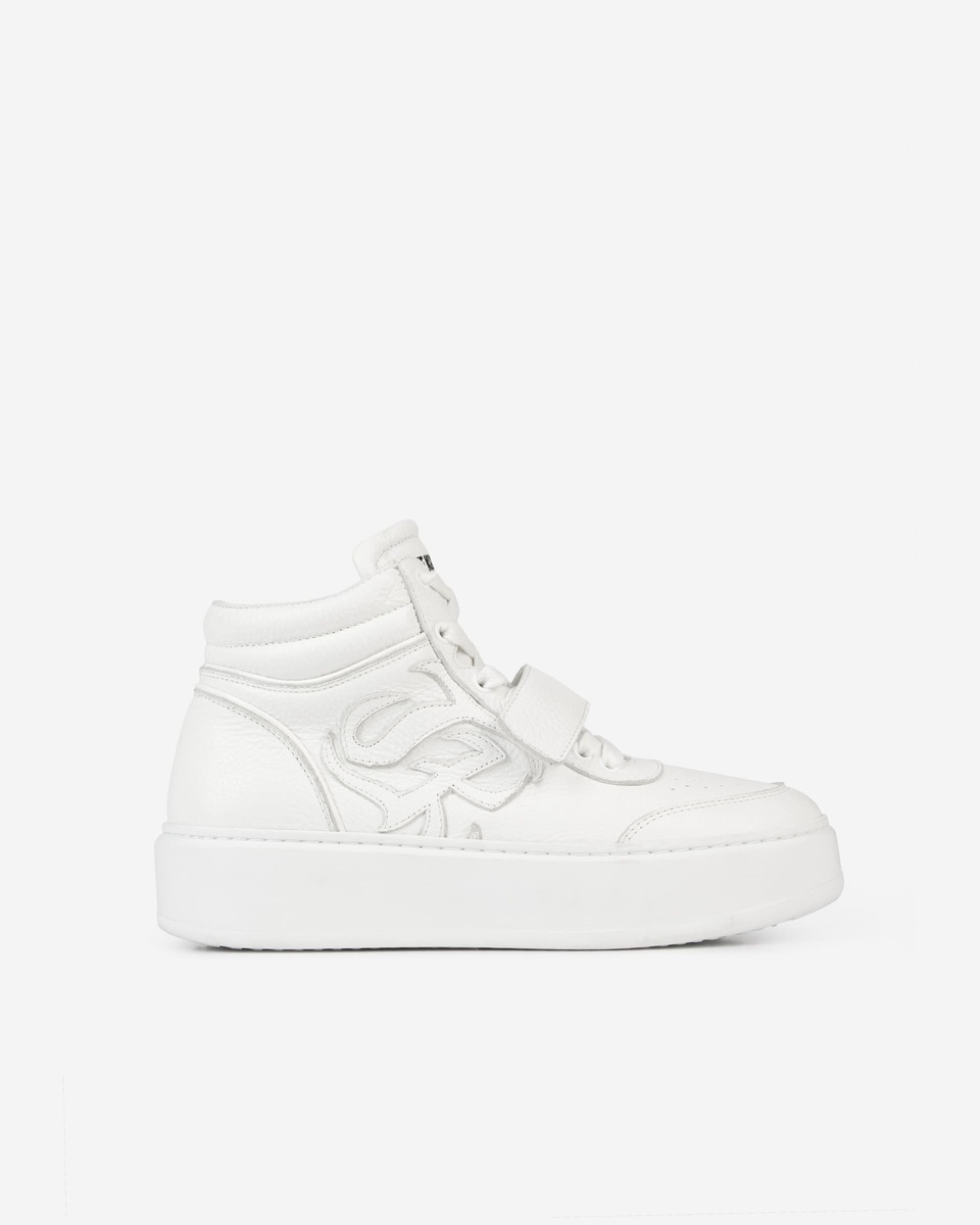 White leather high top sneakers