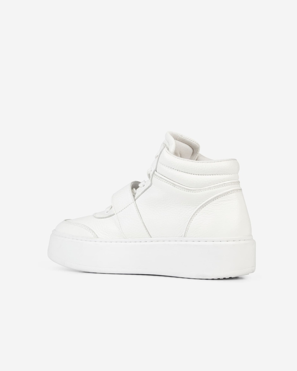 White leather high top sneakers