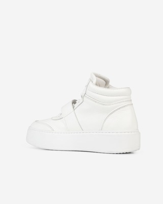 White leather high top sneakers