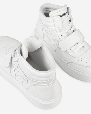 White leather high top sneakers