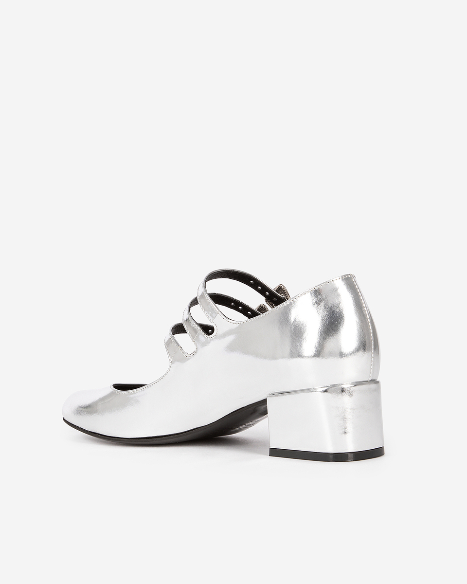 Babies with silver leather heels