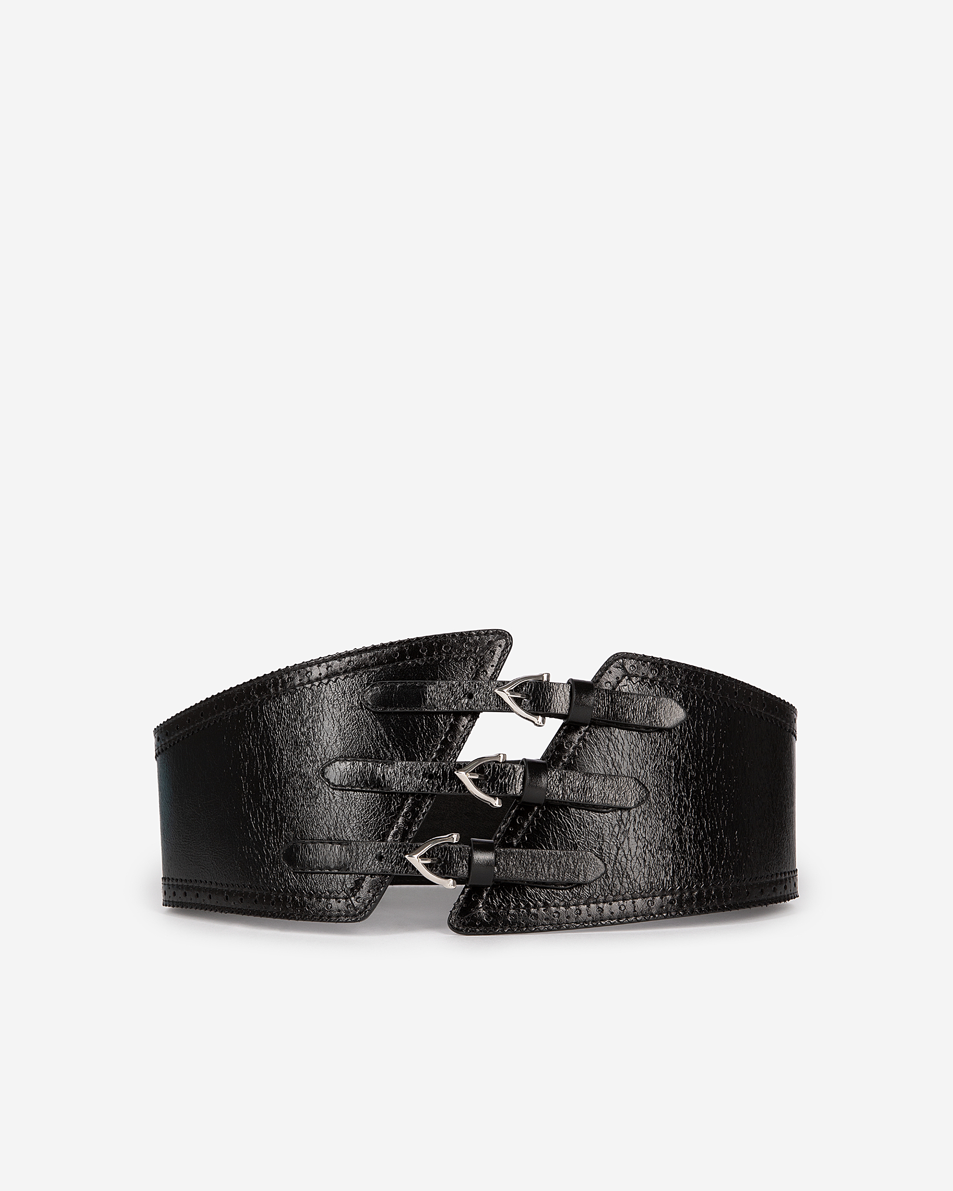 Corset belt in black leather with buckles