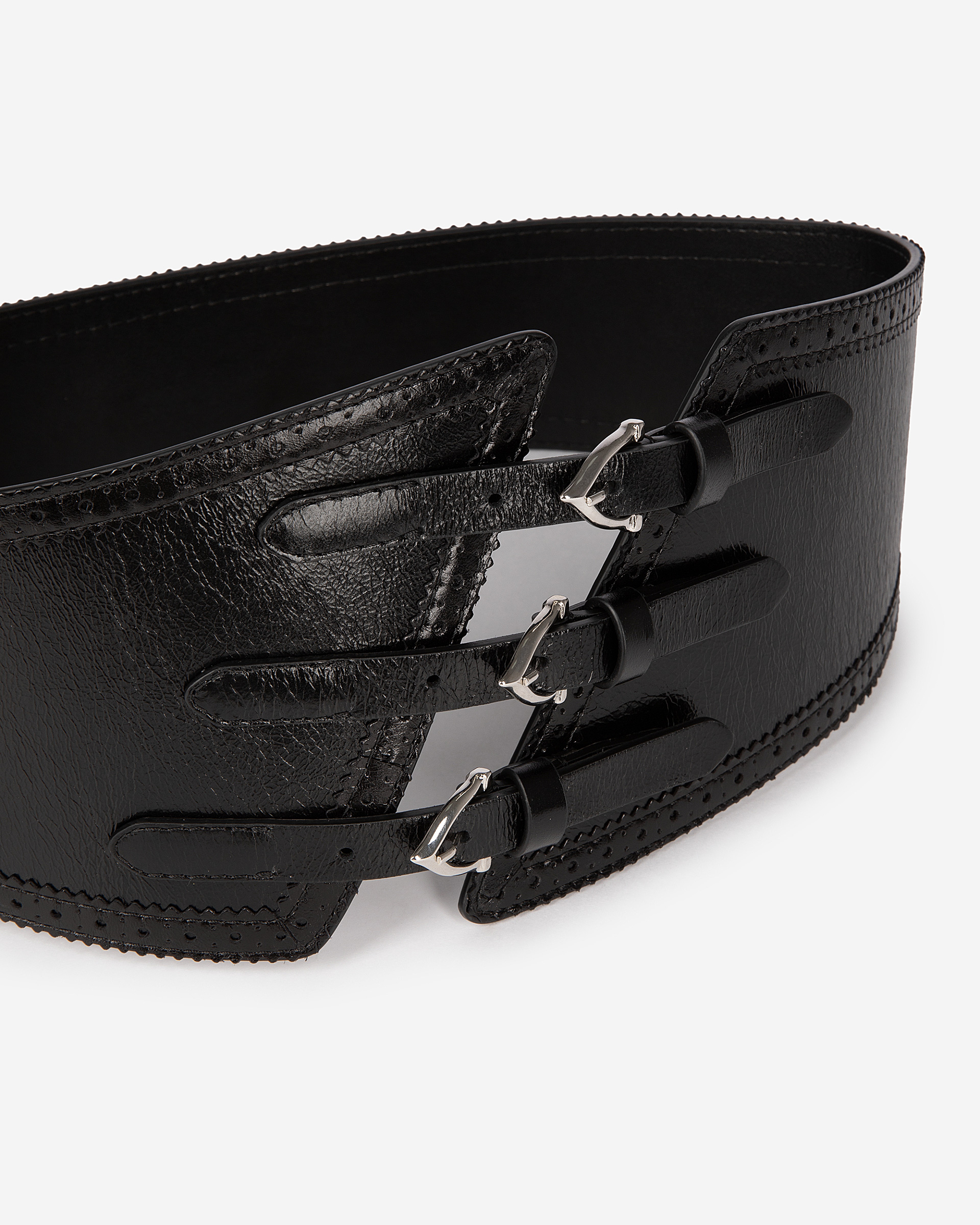 Corset belt in black leather with buckles