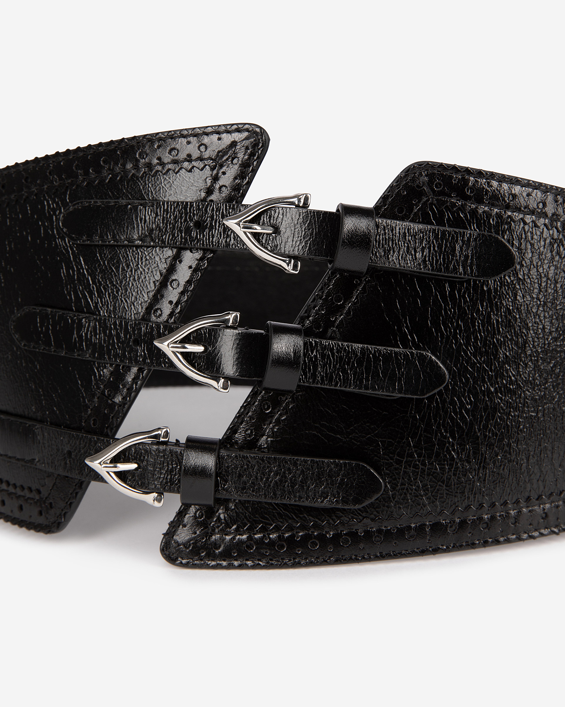 Corset belt in black leather with buckles