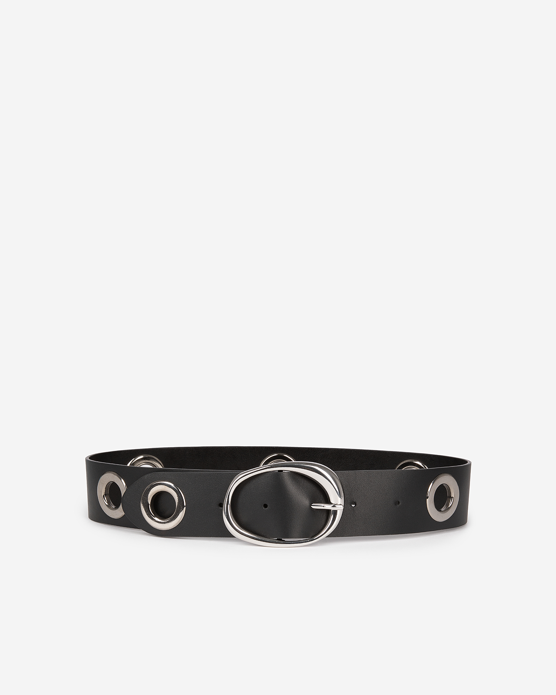Wide belt with eyelets in black leather