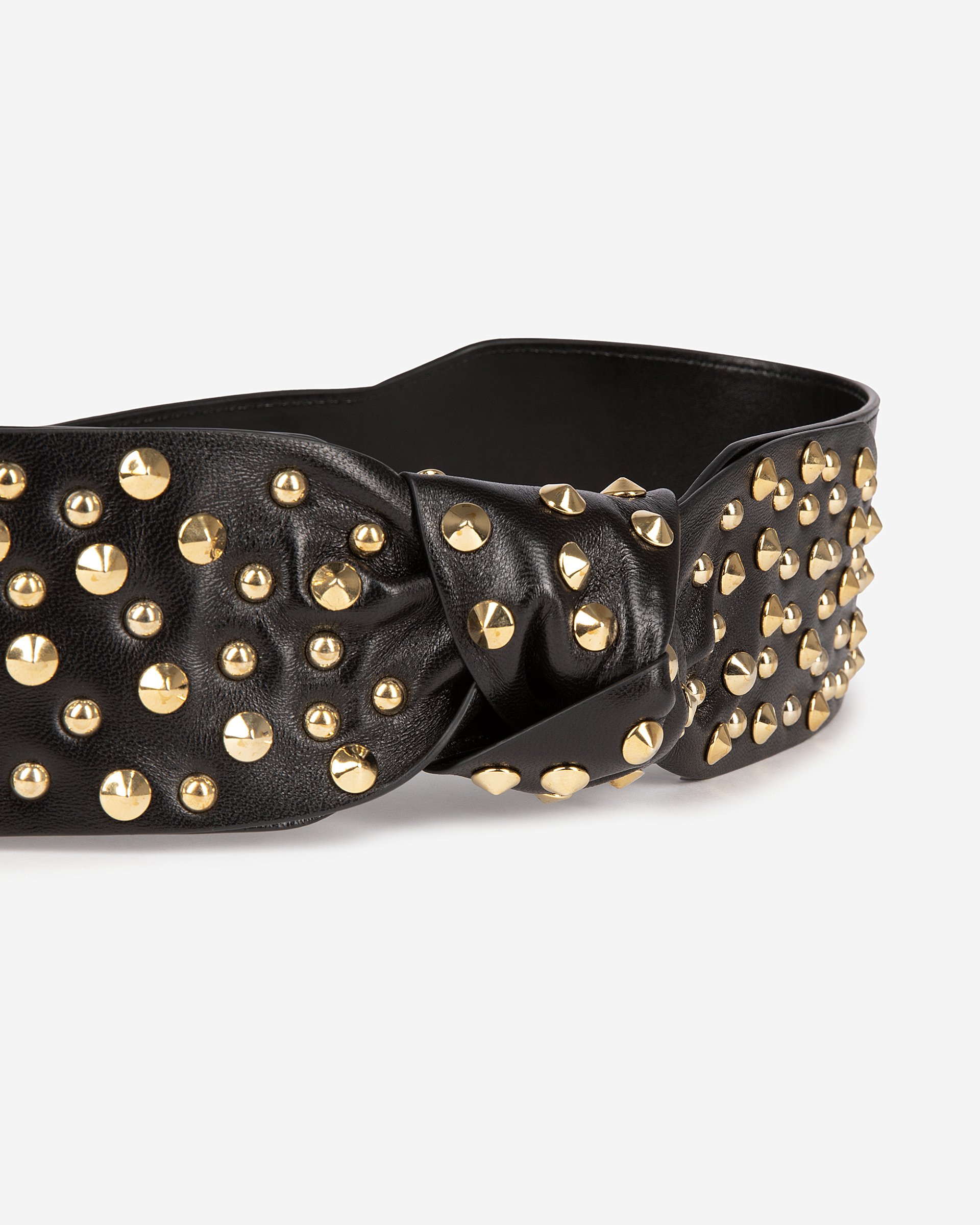 Wide studded belt in black leather