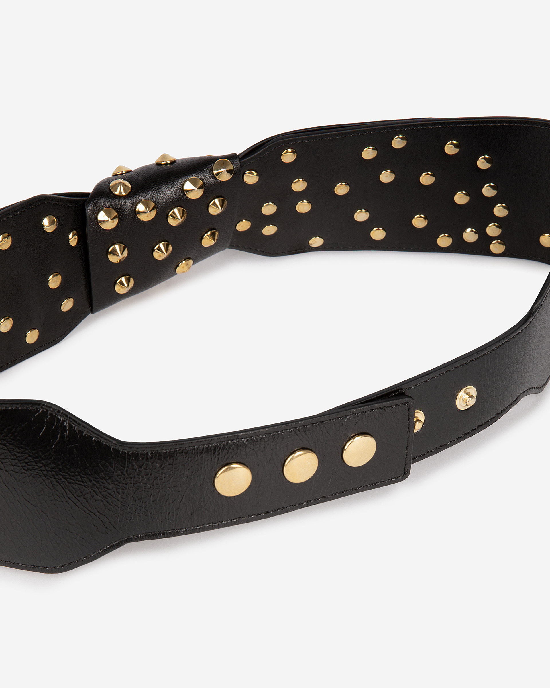 Wide studded belt in black leather