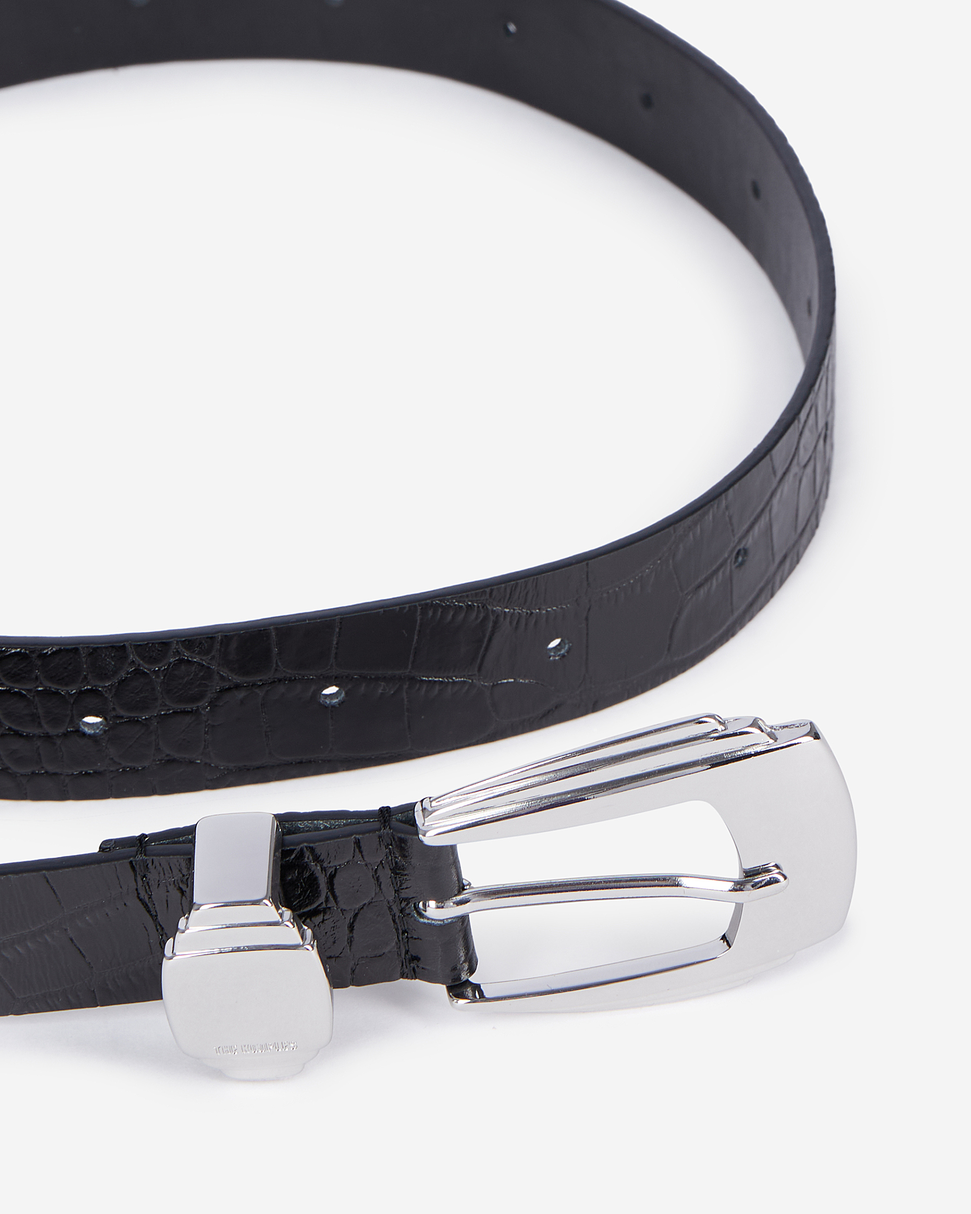 Black crocodile-effect leather belt