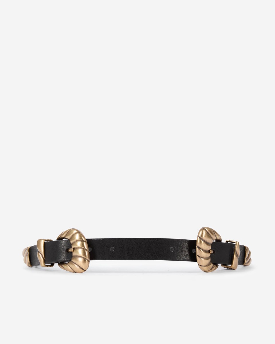 Thin black leather double buckle belt