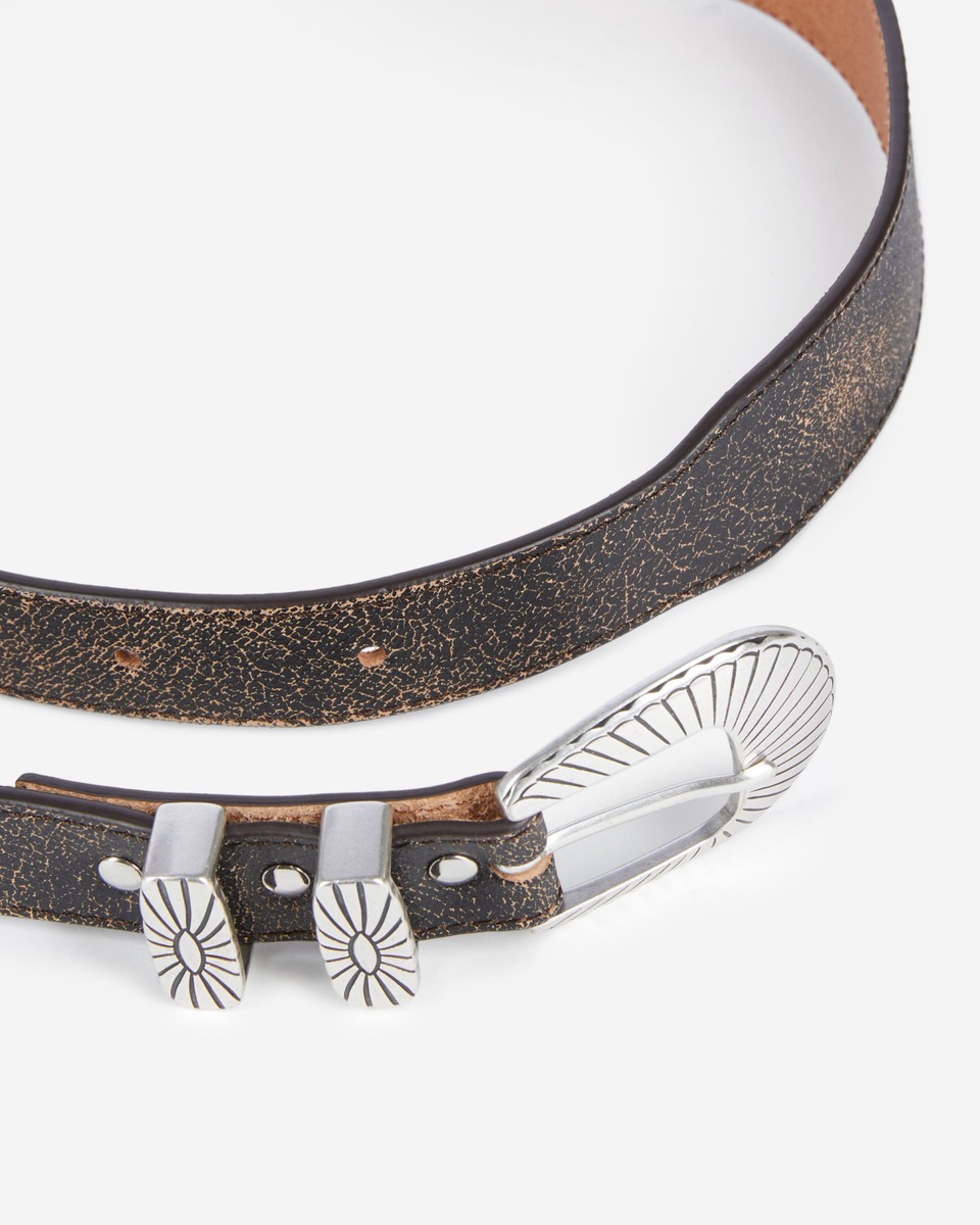 Thin brown leather belt