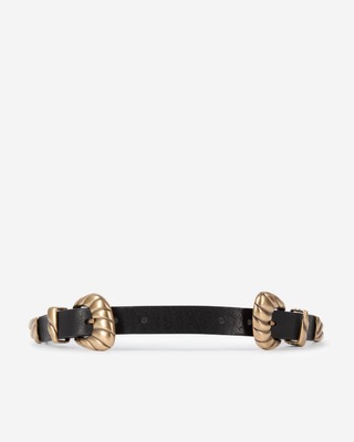 Thin black leather double buckle belt