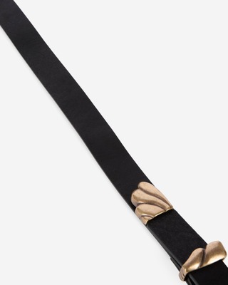 Thin black leather double buckle belt