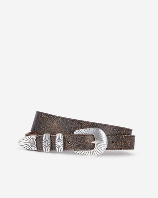 Thin brown leather belt