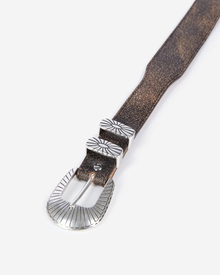 Thin brown leather belt