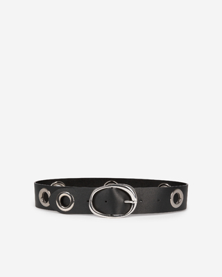 Wide belt with eyelets in black leather