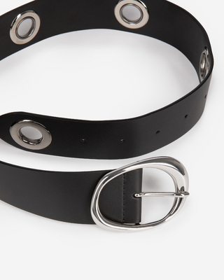Wide belt with eyelets in black leather