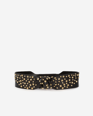 Wide studded belt in black leather
