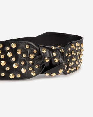 Wide studded belt in black leather