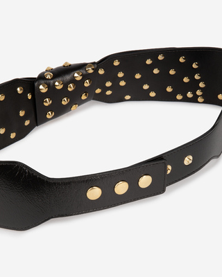 Wide studded belt in black leather