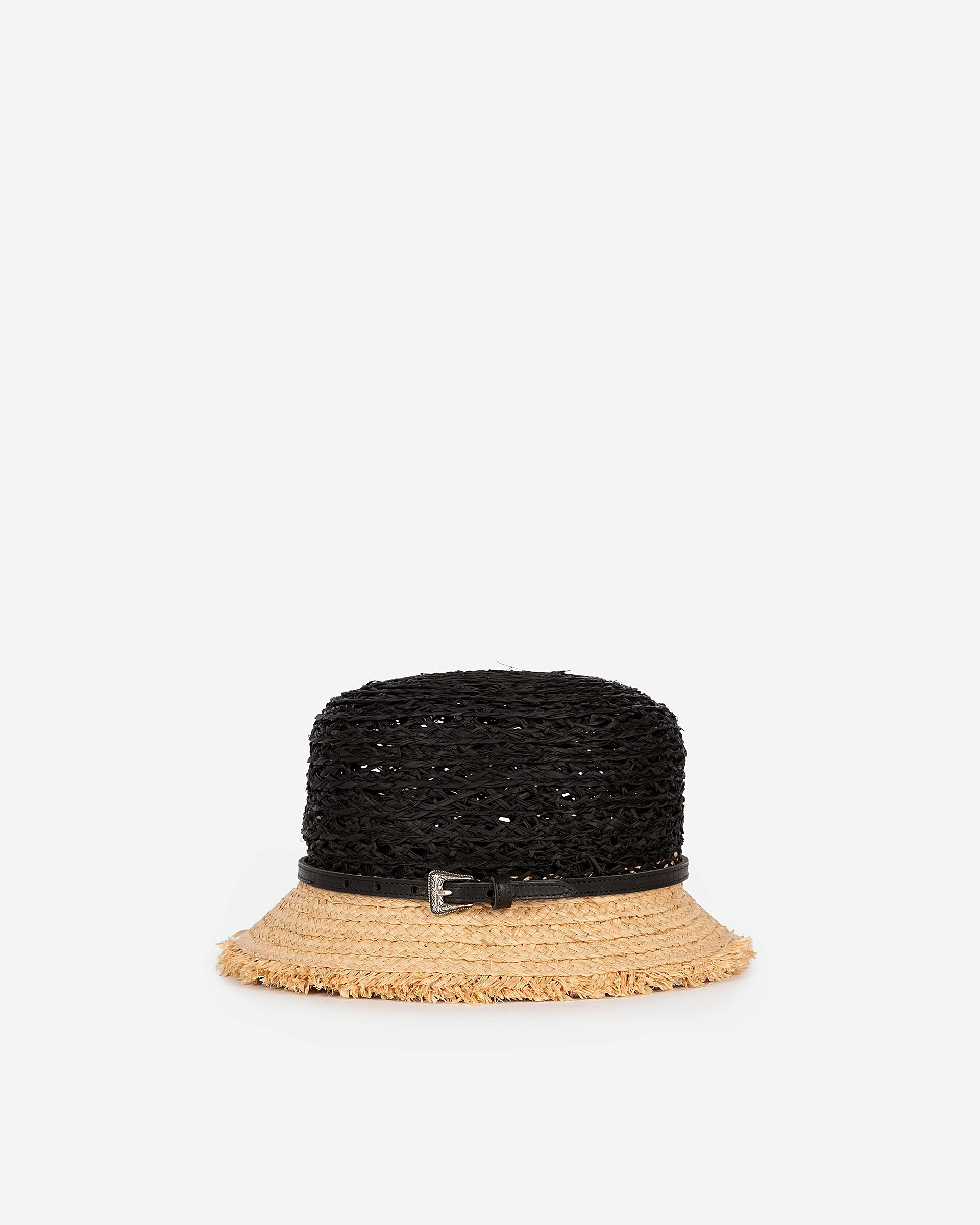 Black and beige raffia hat