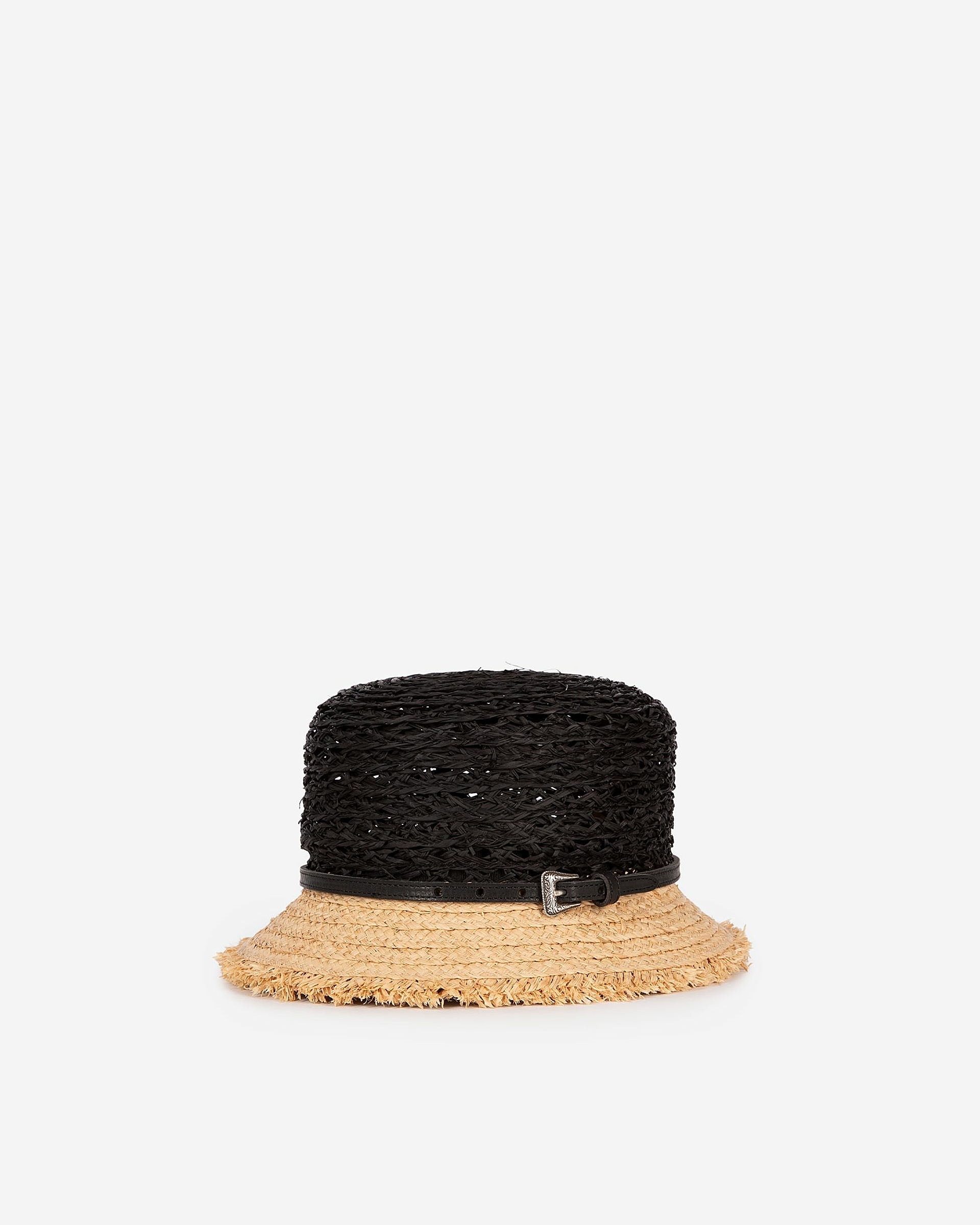 Black and beige raffia hat