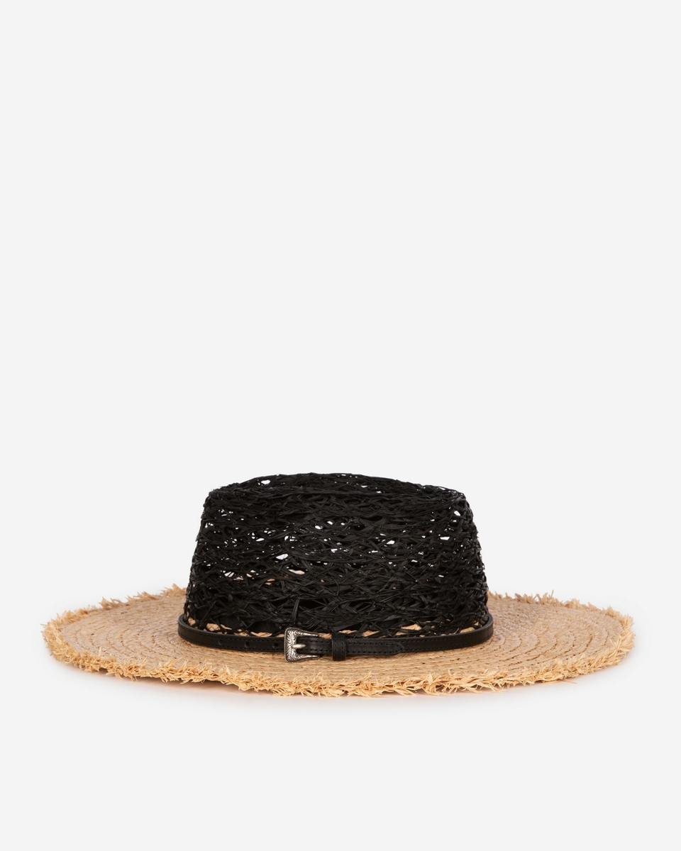 Black and beige raffia hat