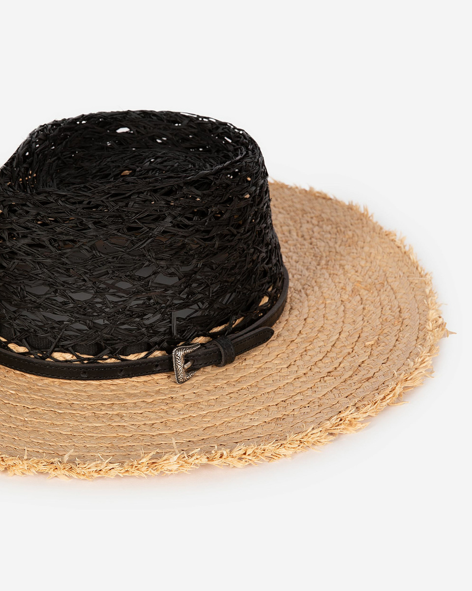 Black and beige raffia hat