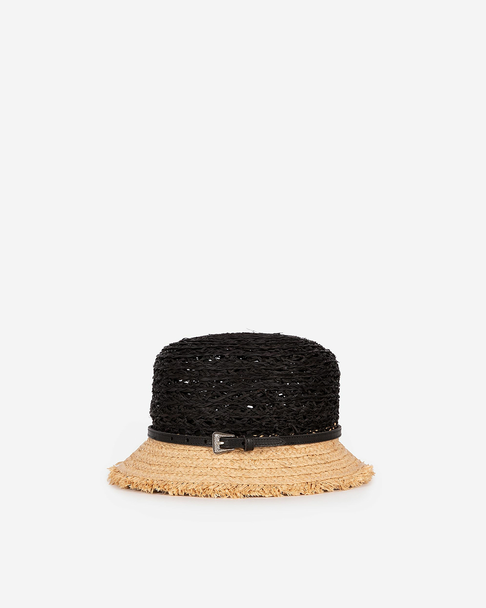 Black and beige raffia hat