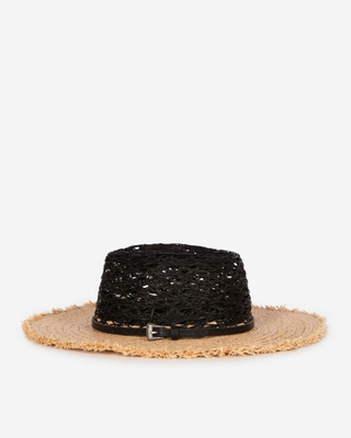 Black and beige raffia hat