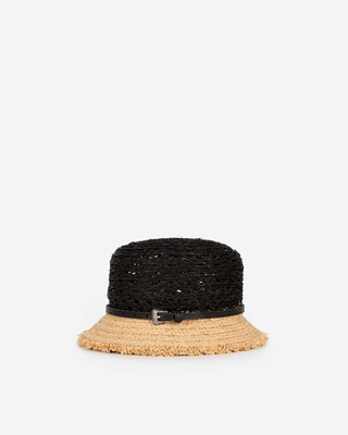 Black and beige raffia hat
