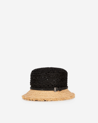 Black and beige raffia hat