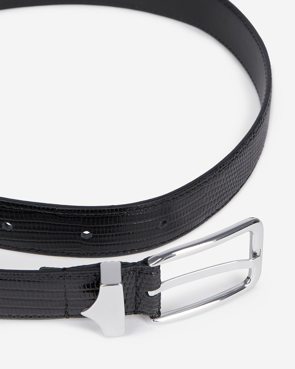 Black crocodile-effect leather belt