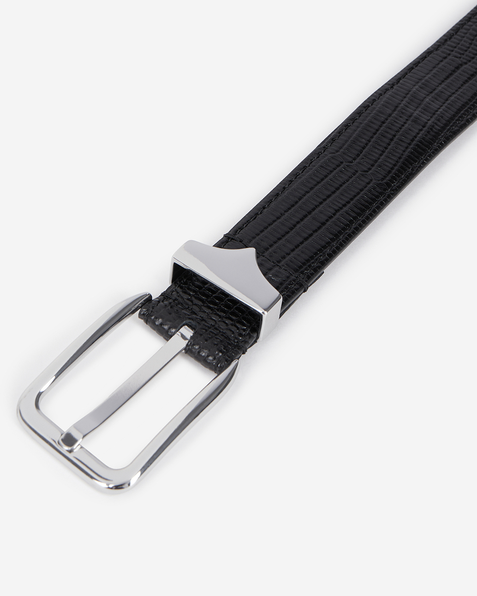 Black crocodile-effect leather belt