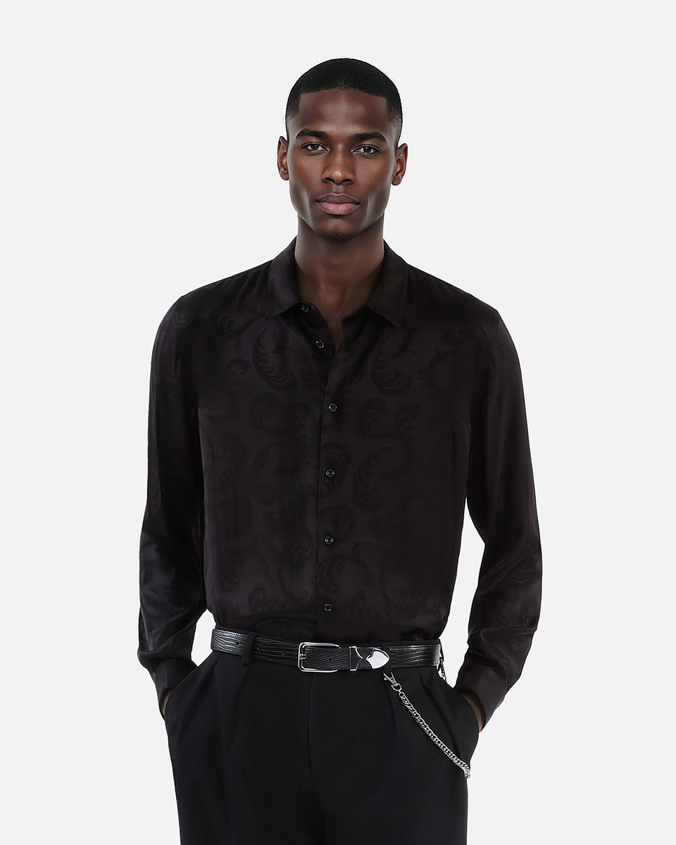 Black crocodile-effect leather belt