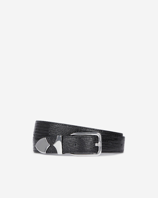 Black crocodile-effect leather belt