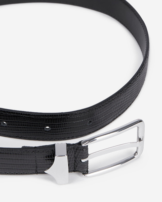 Black crocodile-effect leather belt
